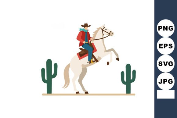 Cowboy Riding White Horse Rearing Up: A Bold Embroidery Design