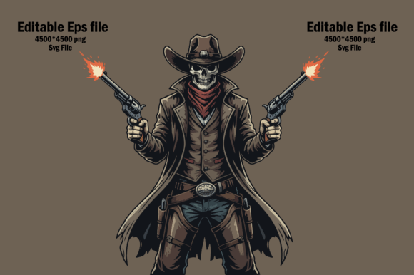 Skeleton Cowboy Firing Two Revolvers: A Bold Embroidery Design for Real Projects
