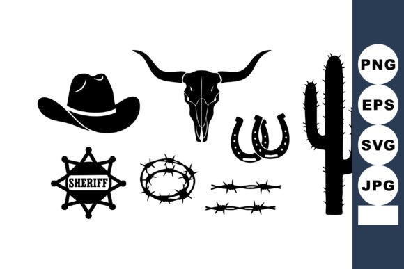 Western Cowboy Icons with Sheriff Badge: A Silhouette Design Review