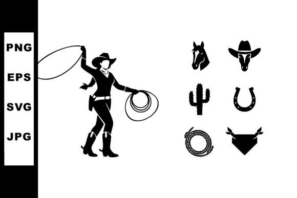Western Cowboy Woman Silhouette with Lasso